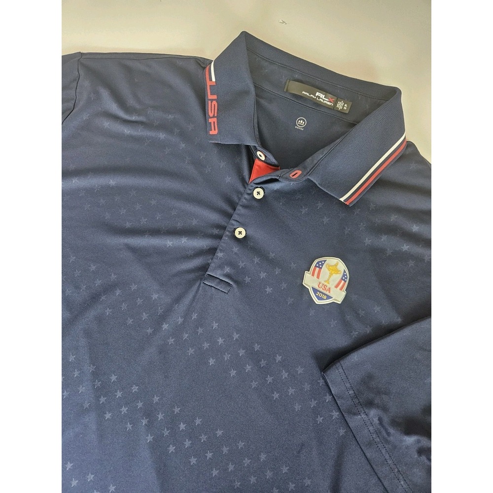 Ralph Lauren RLX Men's 2018 Ryder Cup Short Sleeve Golf Polo Shirt Blue XL